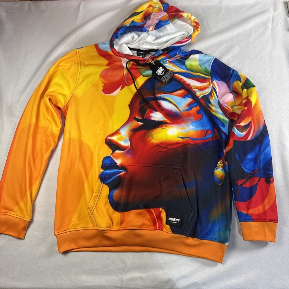 Fresh Hoods Men's Large Pullover Hoodie Multicolor Woman Face Graphic NWT